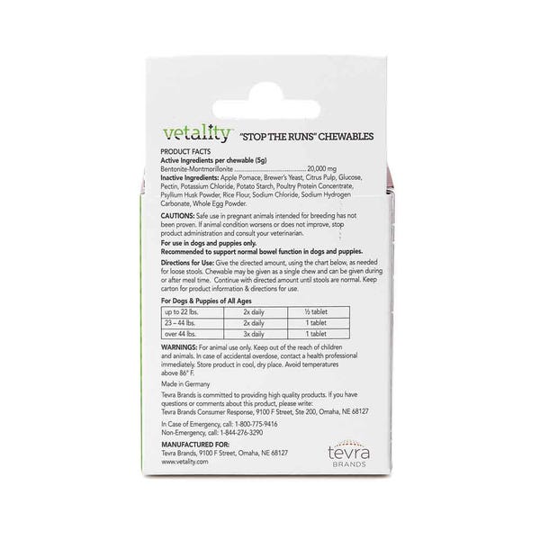 Vetality Stop the Runs Chewables for Dogs